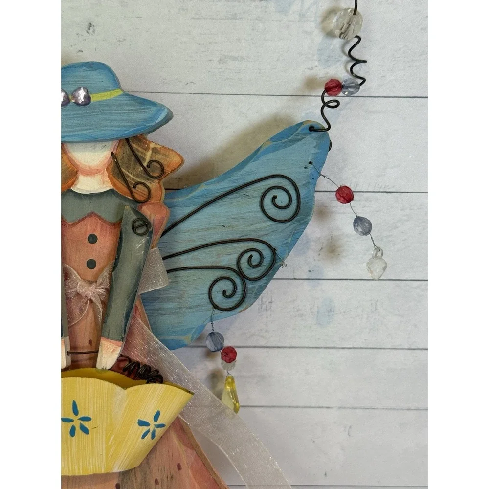 Whimsical Wooden Fairy Angel Door Hanger Wall Decor Rustic Cottage 16.5